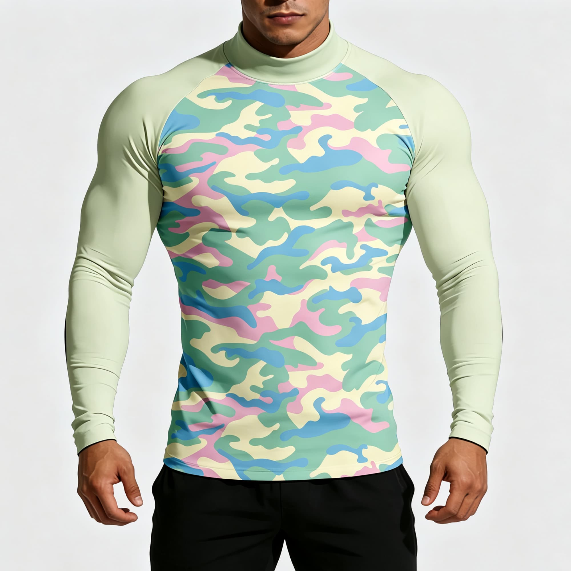 Base Layer Top - قميص رجالي بطبعة التمويه بألوان الباستيل،