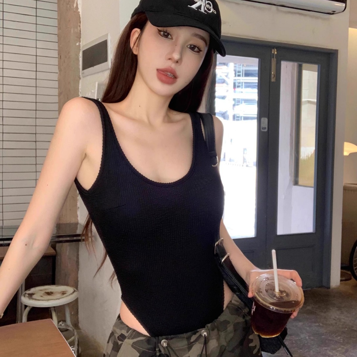 بدلة قطعة واحدة سوداء مثيرة بد - مراجعة Tank Top Ribbed وسعره